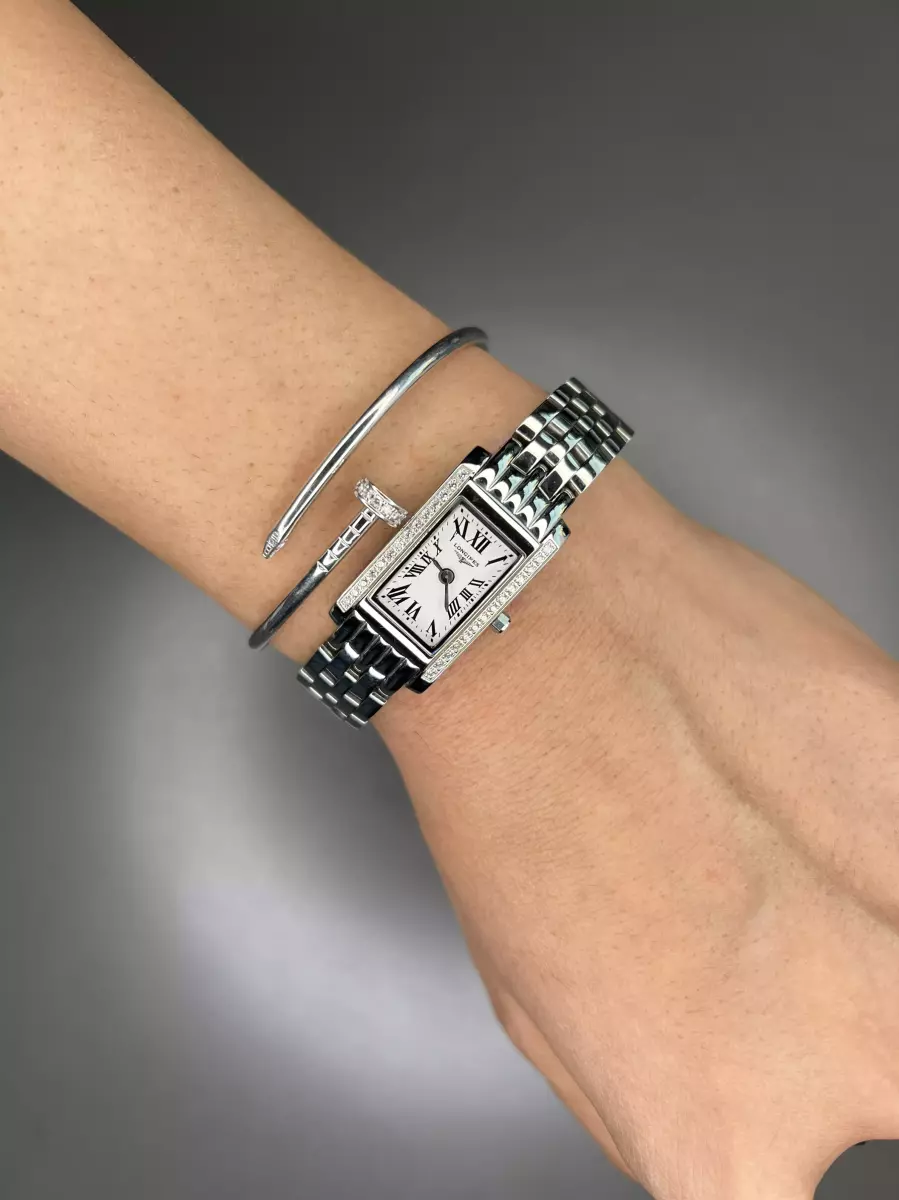 ساعت مچی لونژین بند سیلور قاب نگین دار صفحه سفید Longines