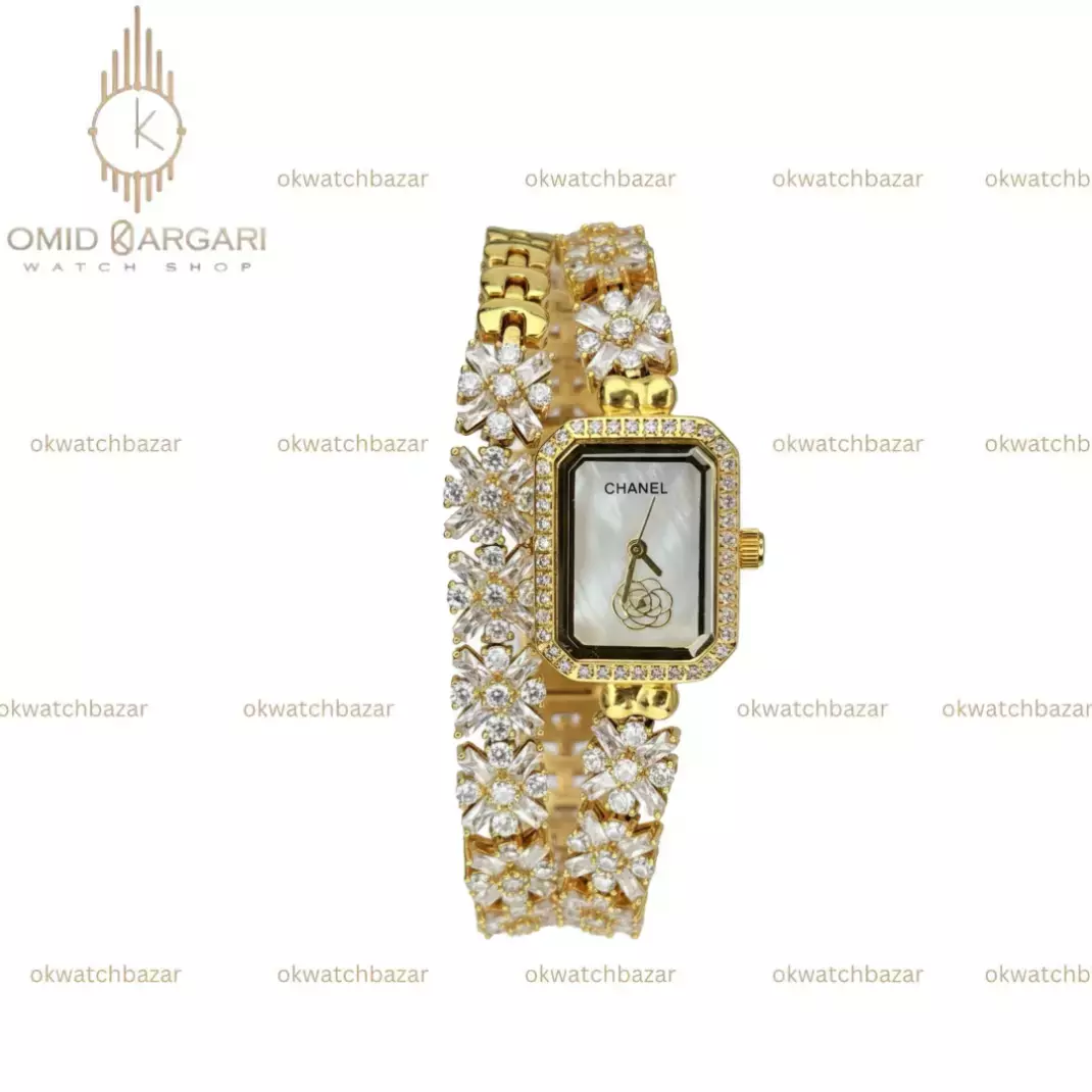 ساعت مچی شنل بند فول نگین صفحه سفید Chanel