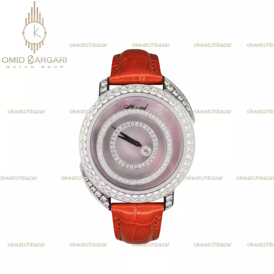 ساعت مچی شوپارد صفحه طرحدار بند چرمی قرمز Chopard
