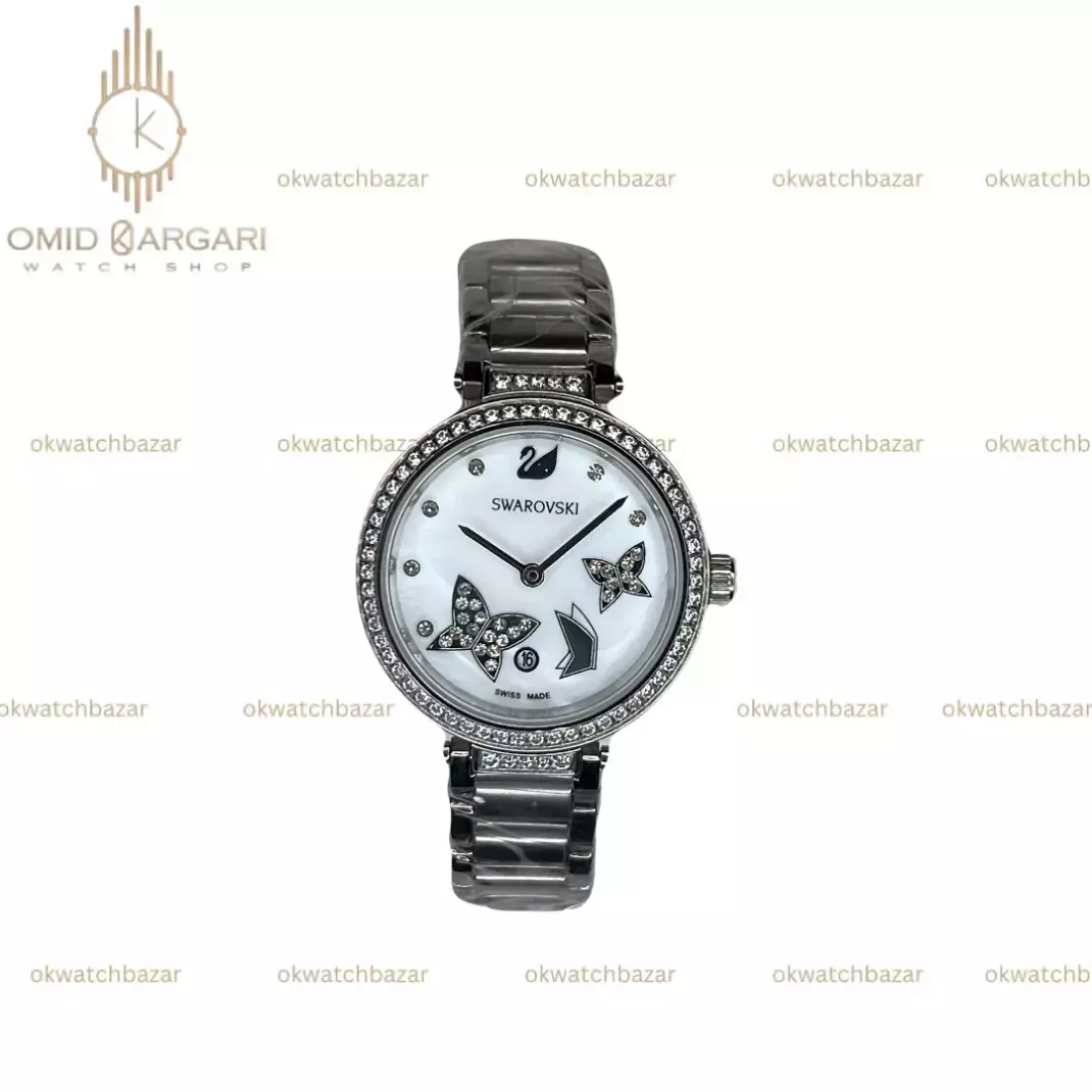ساعت مچی سواروسکی صفحه طرحدار سفید سیلور Swarovski