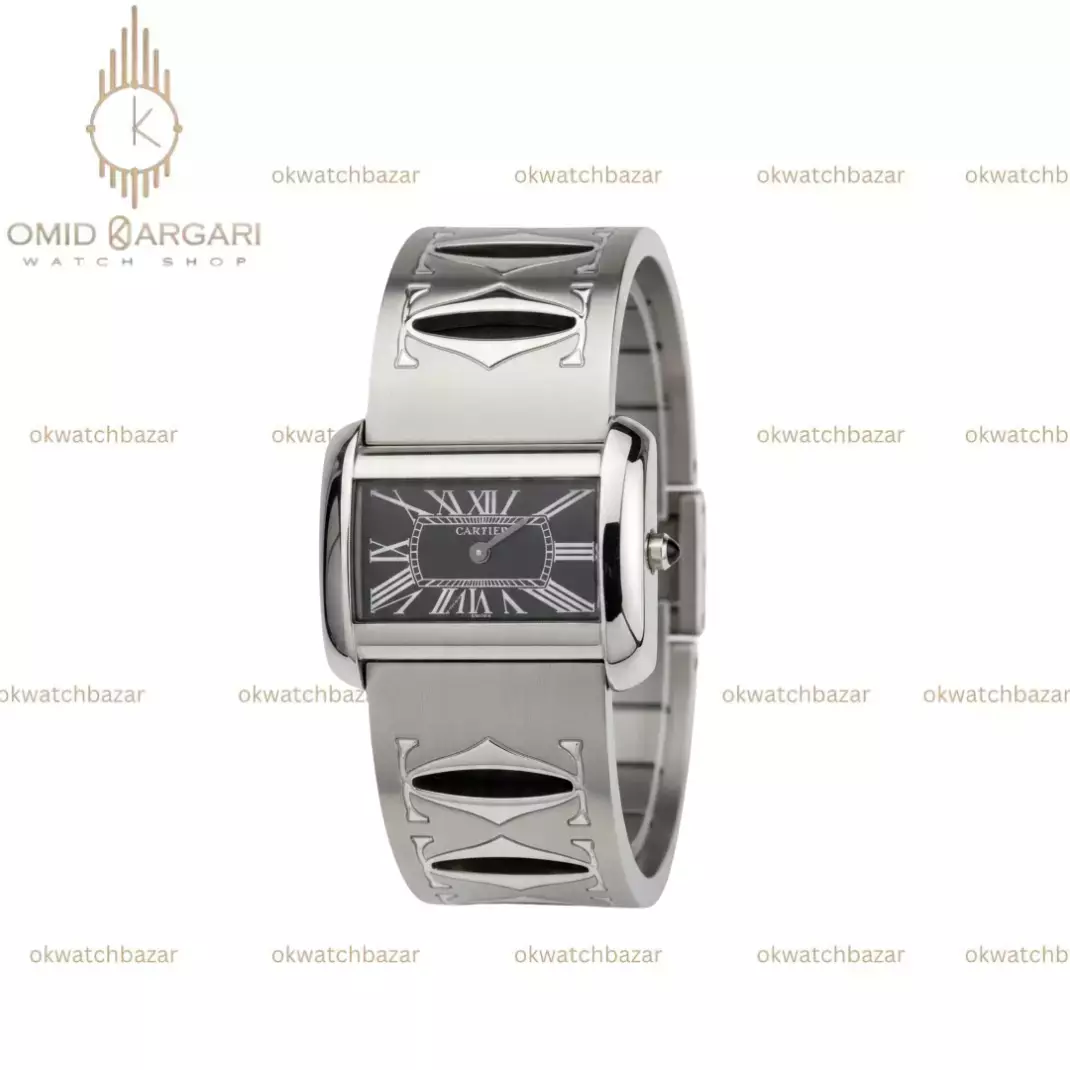 ساعت مچی کارتیه بند سیلور قاب صفحه مشکی Cartier
