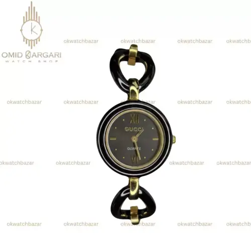 ساعت مچی گوچی صفحه مشکی بند طرحدار Gucci