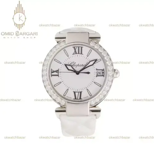 ساعت مچی شوپارد تمام سفید قاب استیل نگین دار Chopard