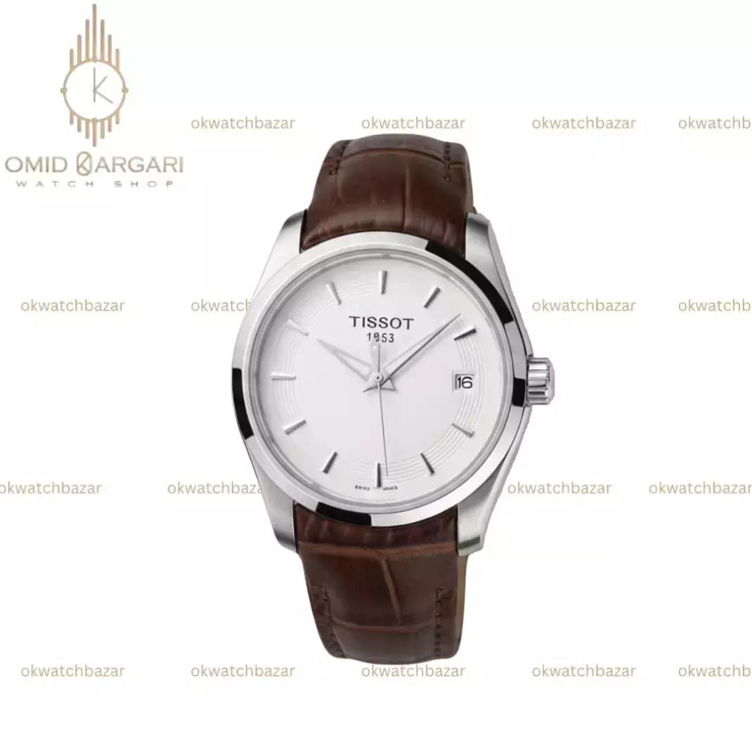 ساعت مچی تیسو بند چرمی قهوه ای صفحه سفید Tissot 1853