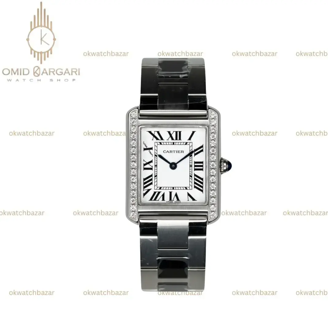 ساعت مچی کارتیه صفحه سفید دور نگین Cartier