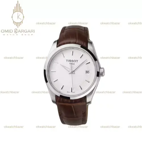 ساعت مچی تیسو بند چرمی قهوه ای صفحه سفید Tissot 1853