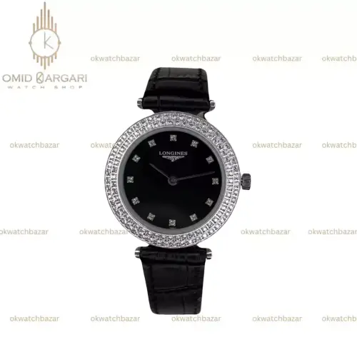 ساعت مچی لونژین بند مشکی قاب نگین دار Longines