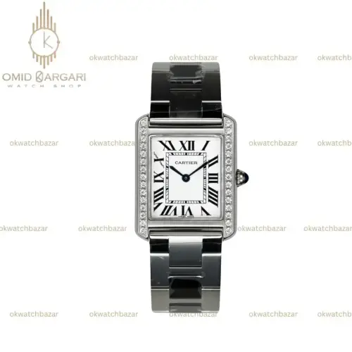 ساعت مچی کارتیه صفحه سفید دور نگین Cartier