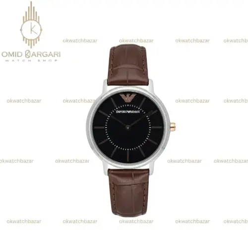ساعت مچی امپریو آرمانی بند چرمی قهوه ای صفحه مشکی Emporio Armani