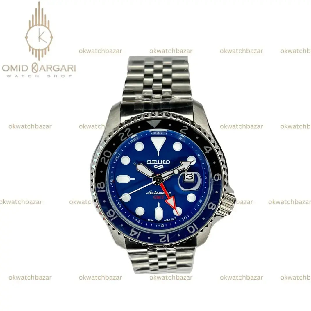 ساعت مچی سیکو 5 بند سیلور صفحه سرمه ای Seiko 5 GMT