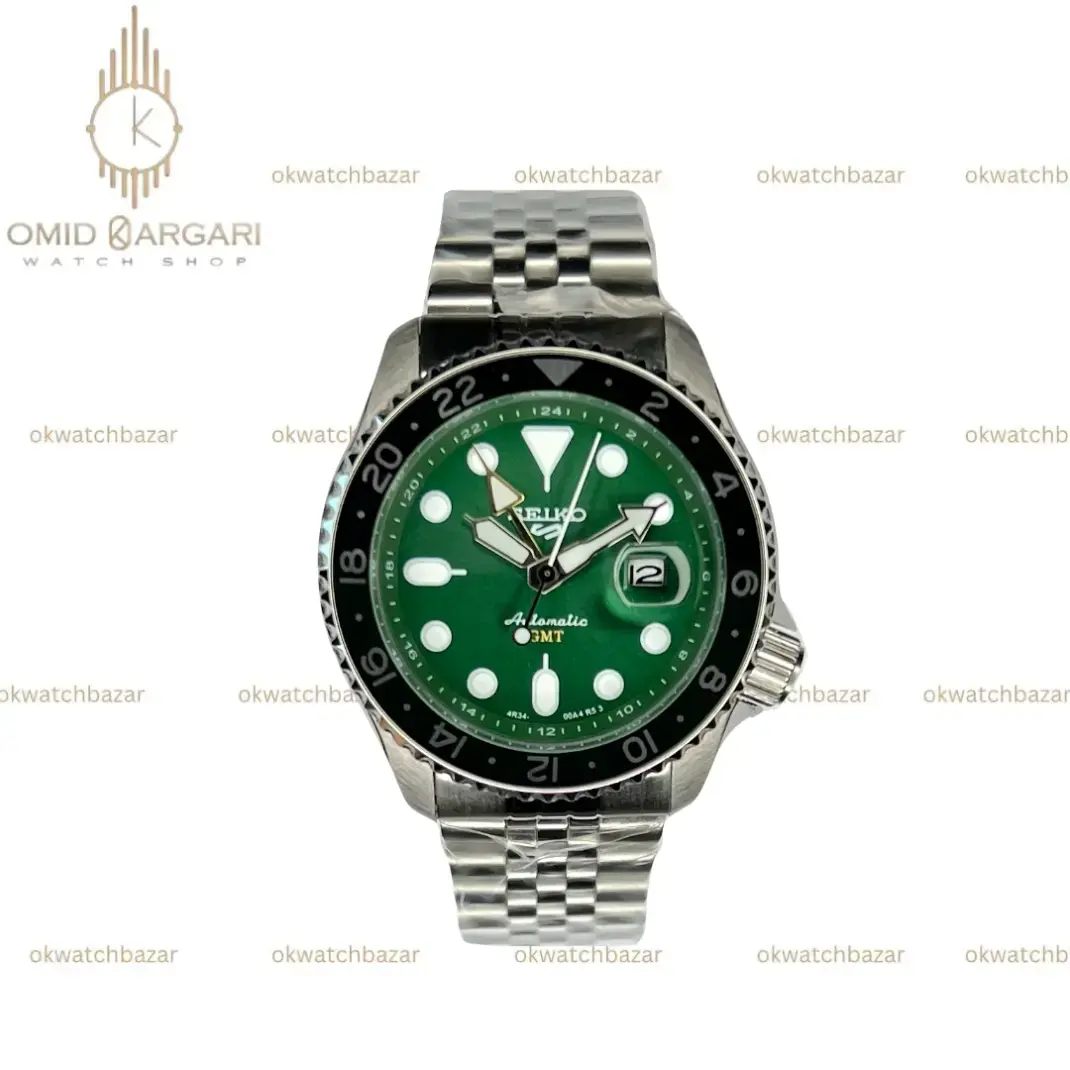 ساعت مچی سیکو 5 بند سیلور صفحه سبز Seiko 5 GMT