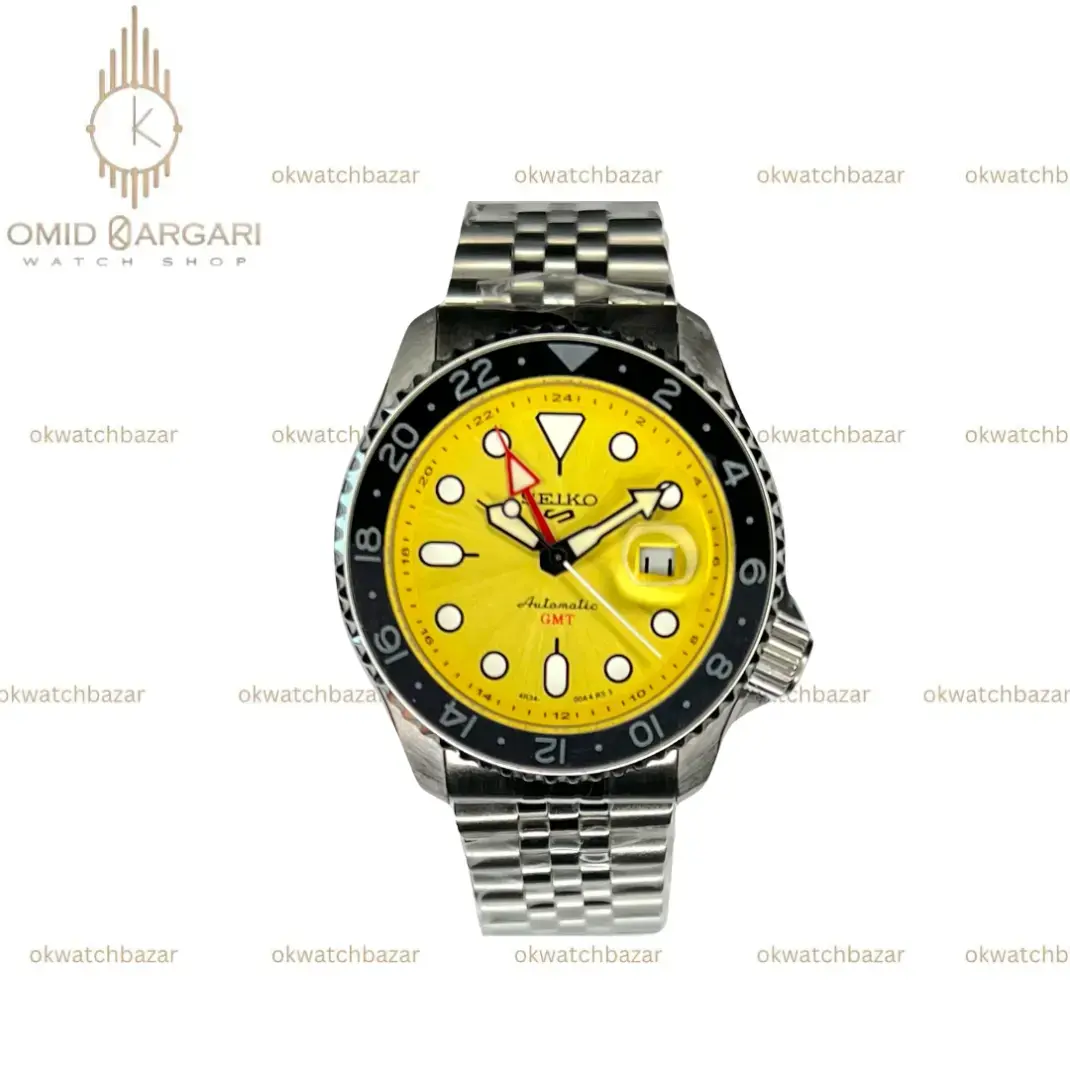 ساعت مچی سیکو 5 بند سیلور صفحه زرد Seiko 5 GMT