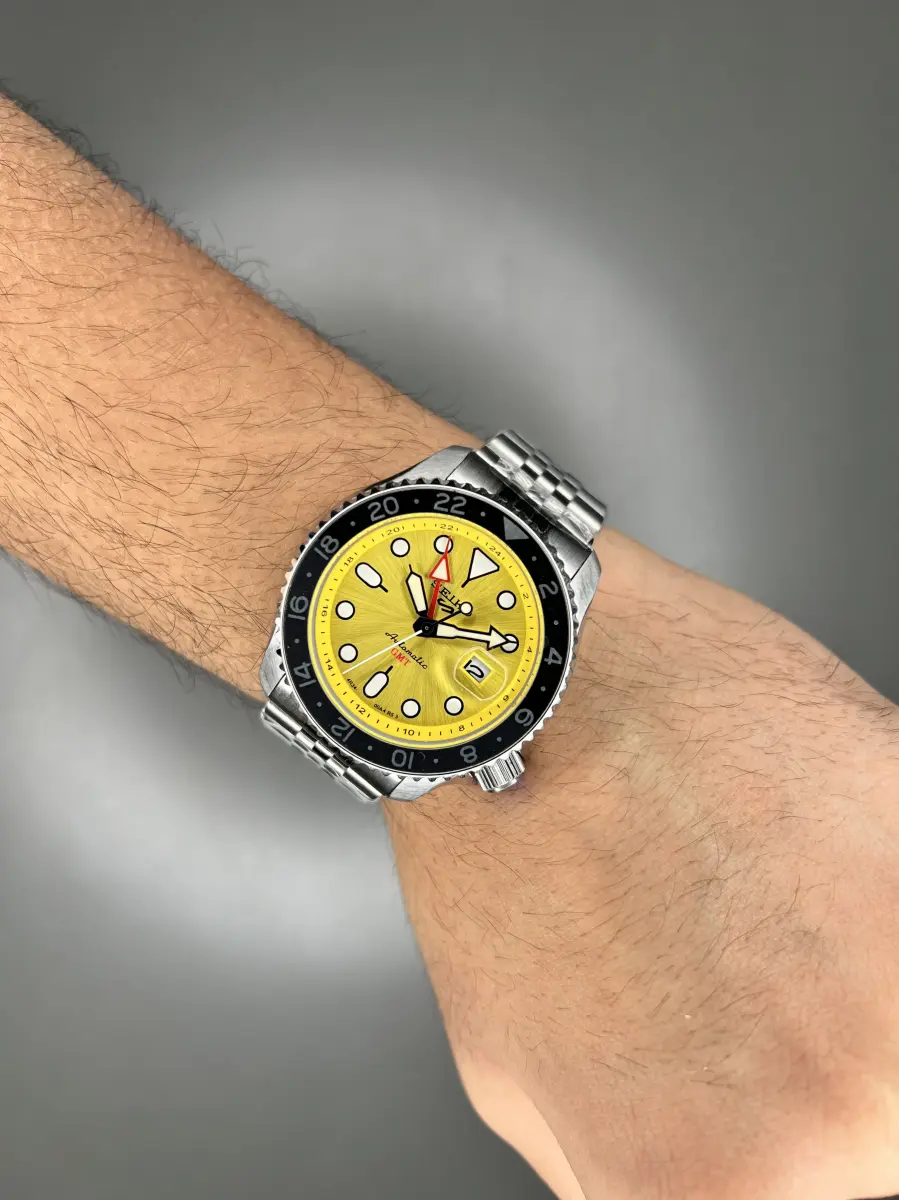 ساعت مچی سیکو 5 بند سیلور صفحه زرد Seiko 5 GMT
