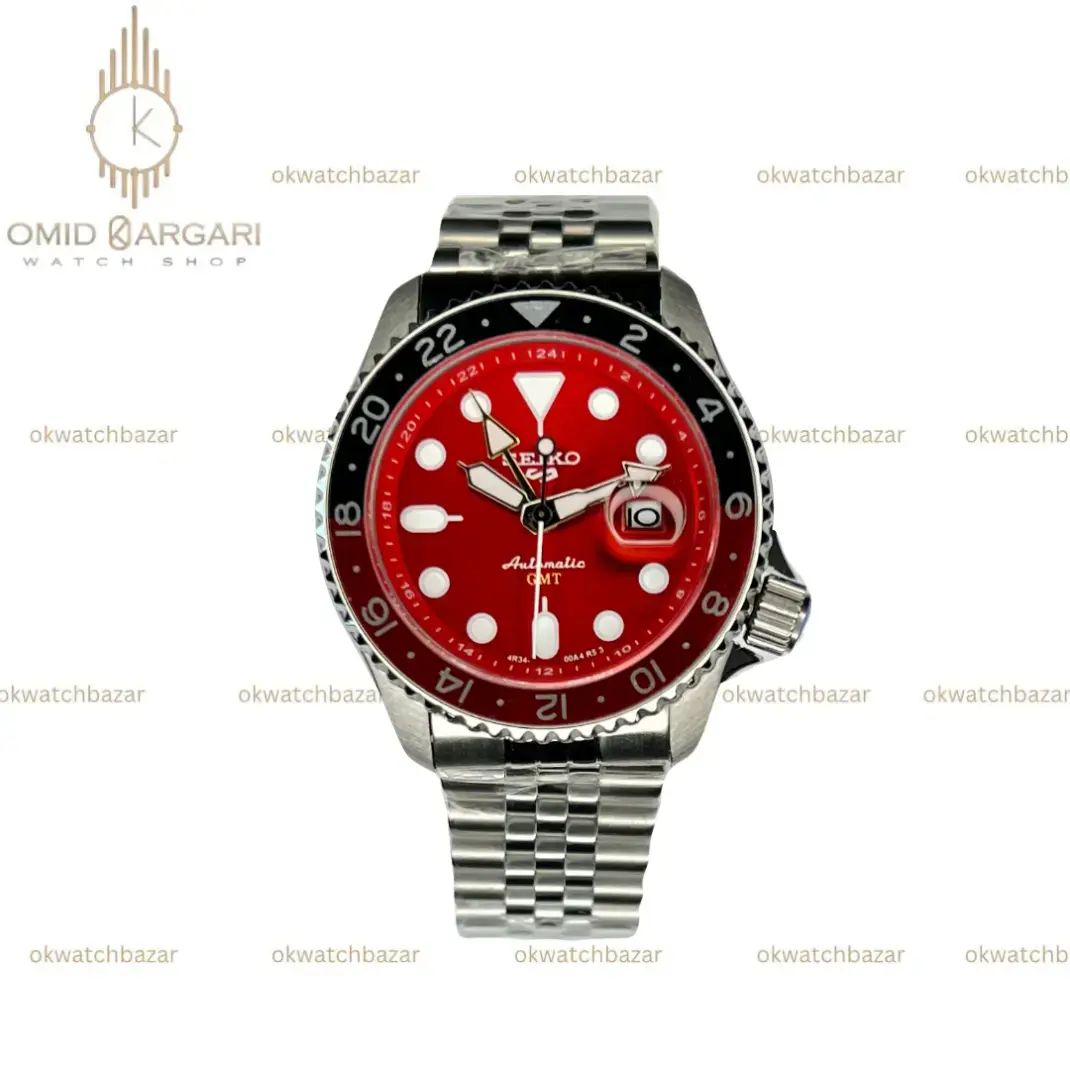 ساعت مچی سیکو 5 بند سیلور صفحه قرمز Seiko 5 GMT