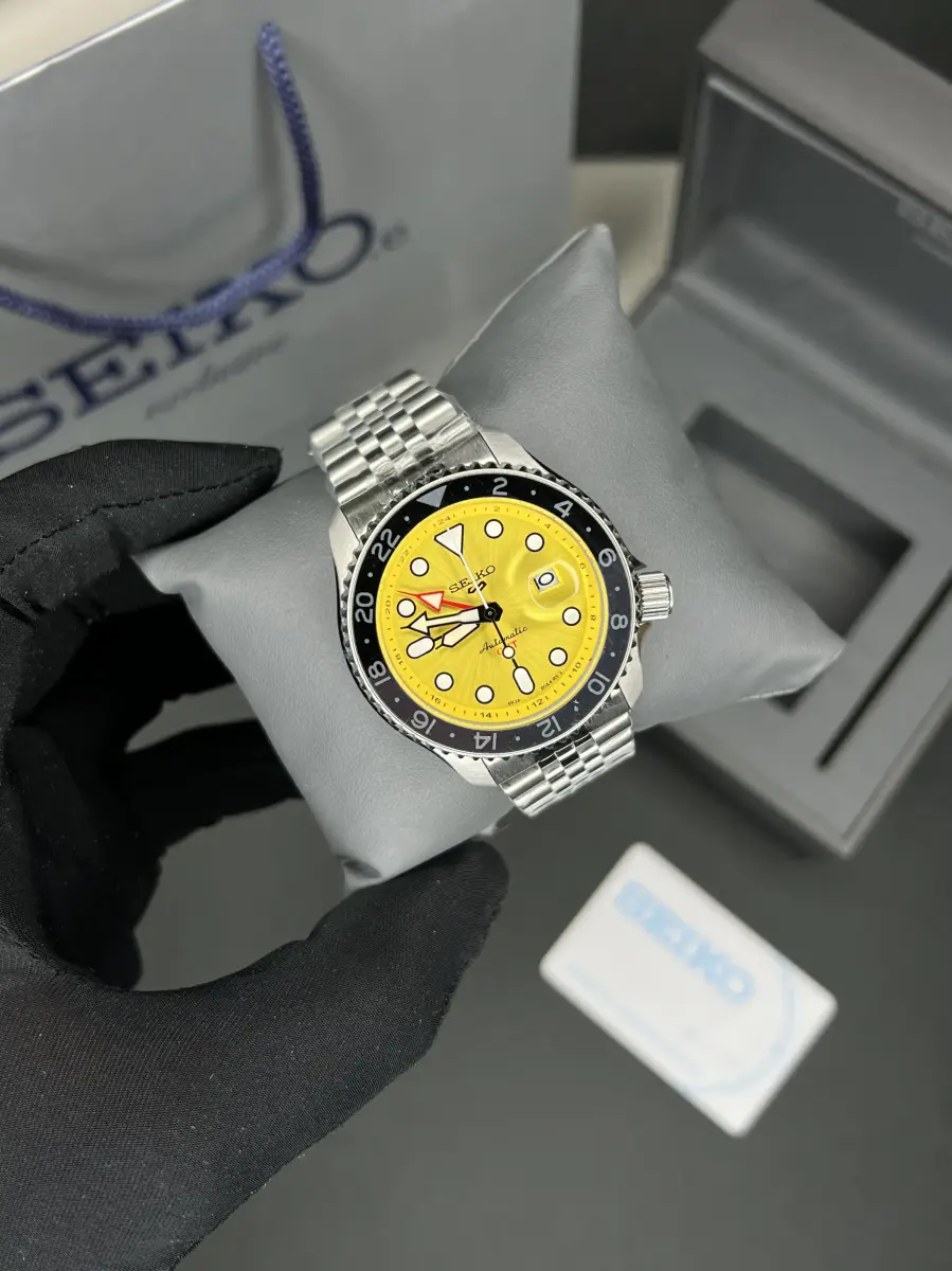 ساعت مچی سیکو 5 بند سیلور صفحه زرد Seiko 5 GMT