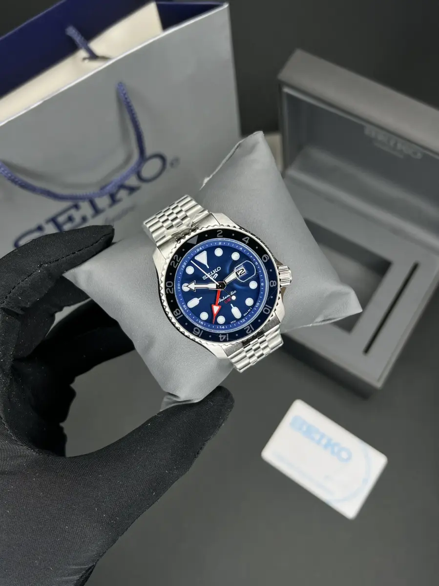 ساعت مچی سیکو 5 بند سیلور صفحه سرمه ای Seiko 5 GMT