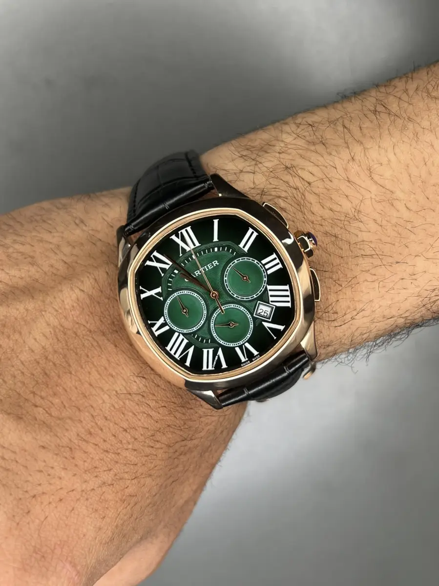 ساعت مچی کارتیه کورنوگراف بند چرمی صفحه سبز Cartier