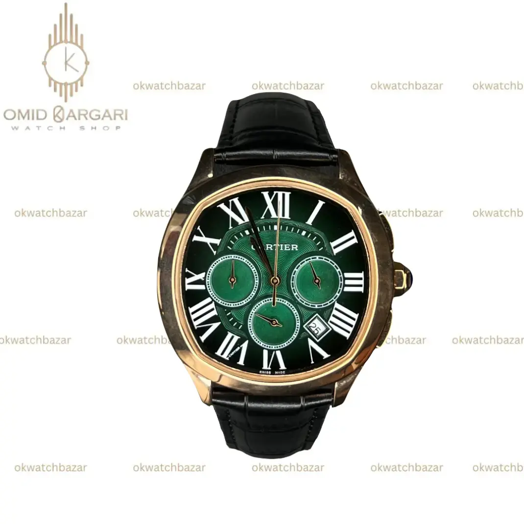 ساعت مچی کارتیه کورنوگراف بند چرمی صفحه سبز Cartier