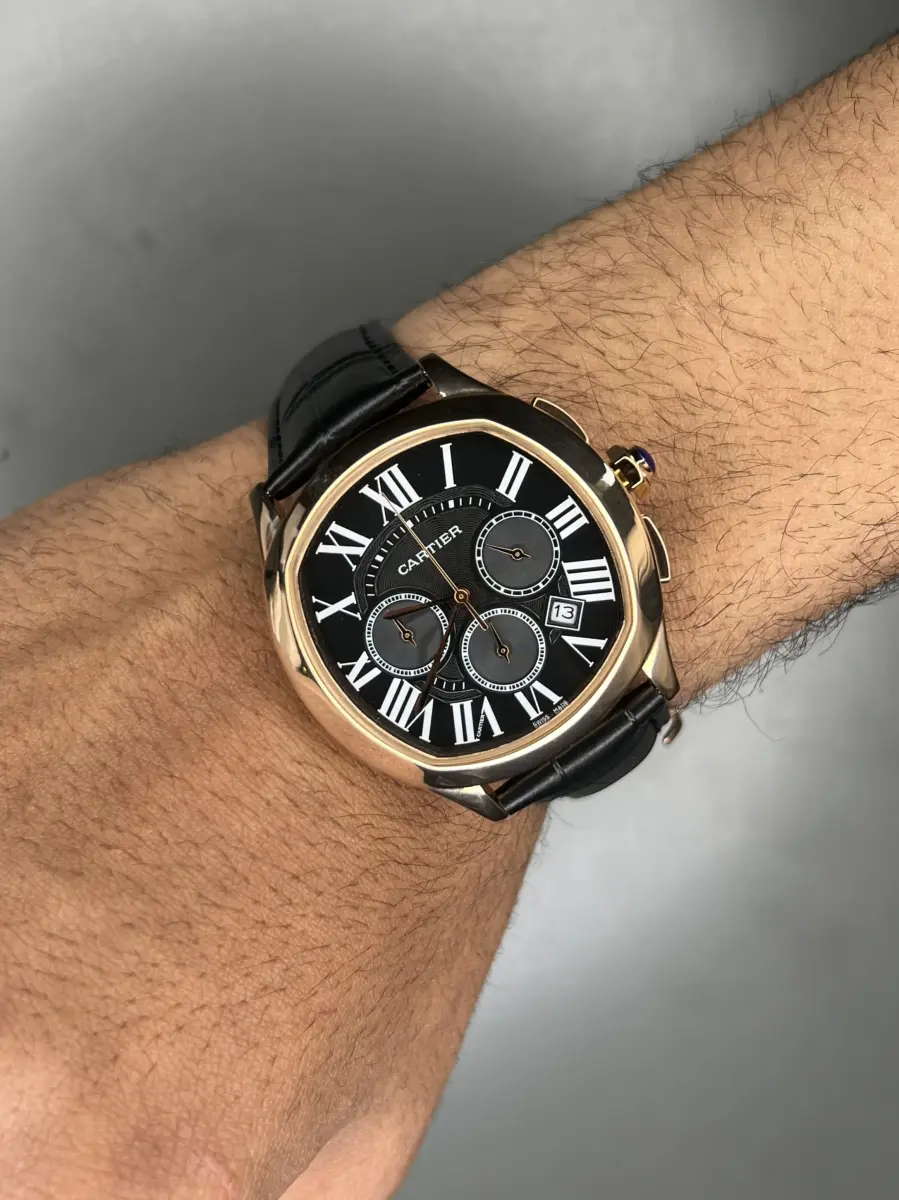 ساعت مچی کارتیه کورنوگراف قاب رزگلد صفحه مشکی Cartier