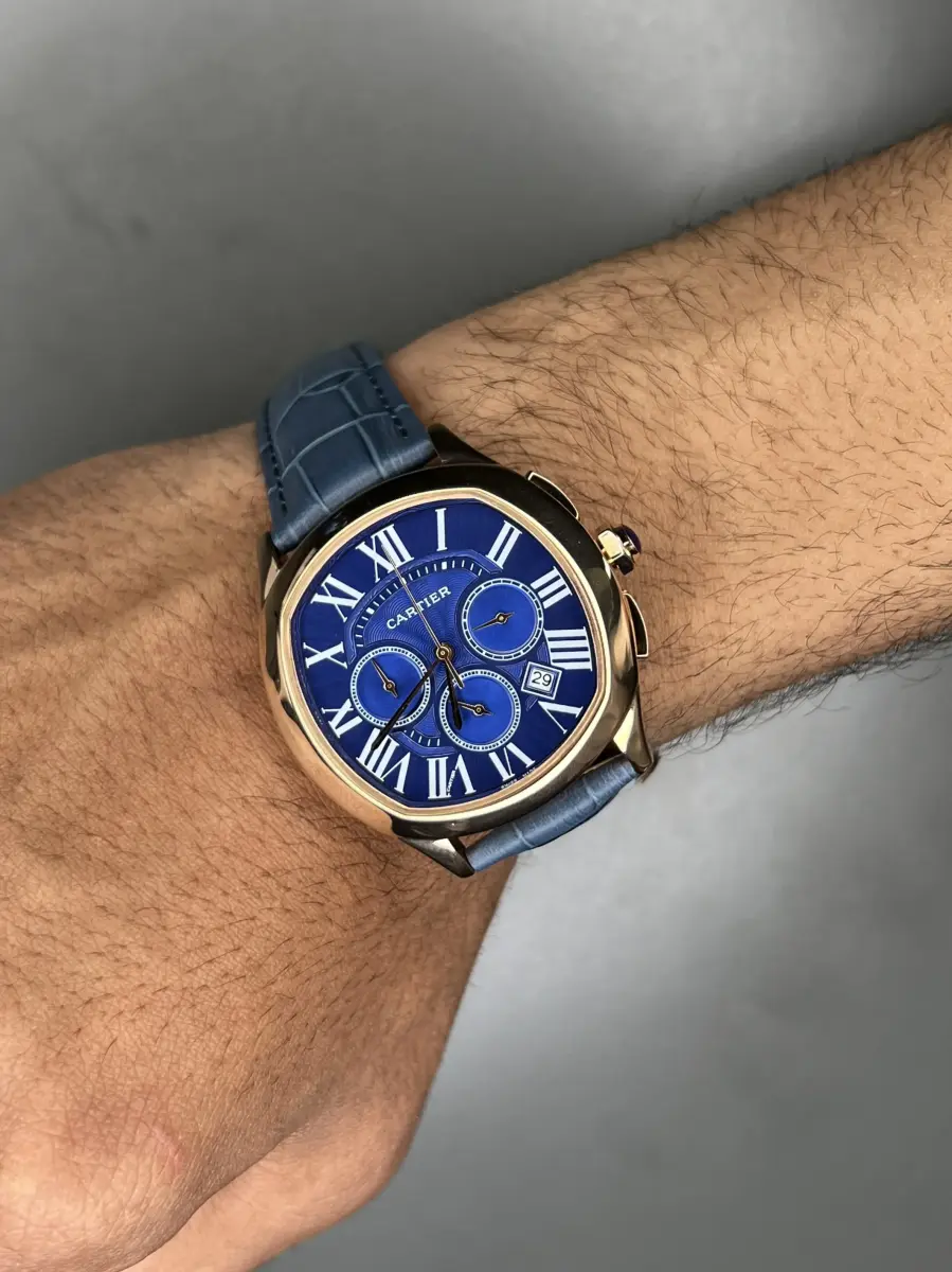 ساعت مچی کارتیه کورنوگراف قاب رزگلد صفحه آبی Cartier