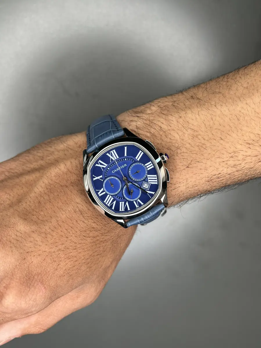ساعت مچی کارتیه کورنوگراف قاب سیلور صفحه آبی Cartier
