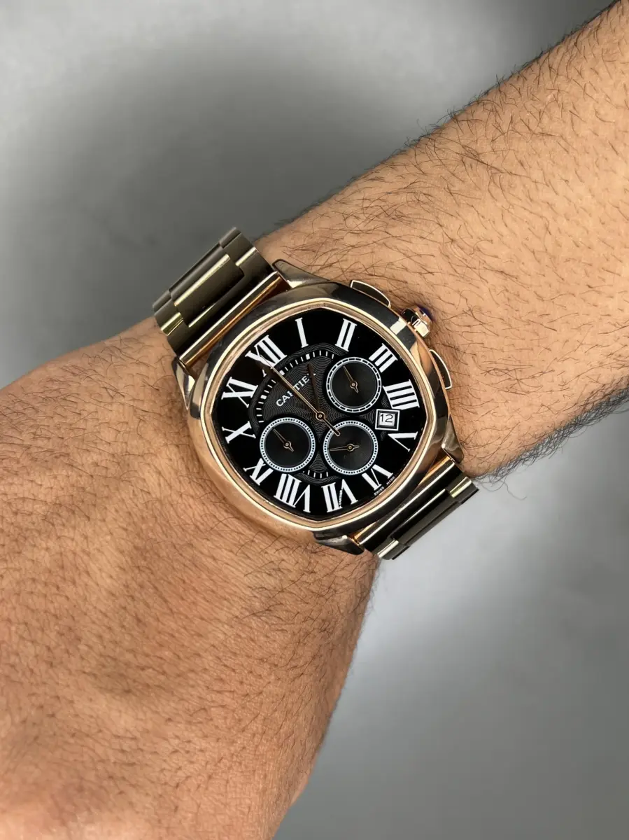 ساعت مچی کارتیه کورنوگراف بند رزگلد صفحه مشکی Cartier