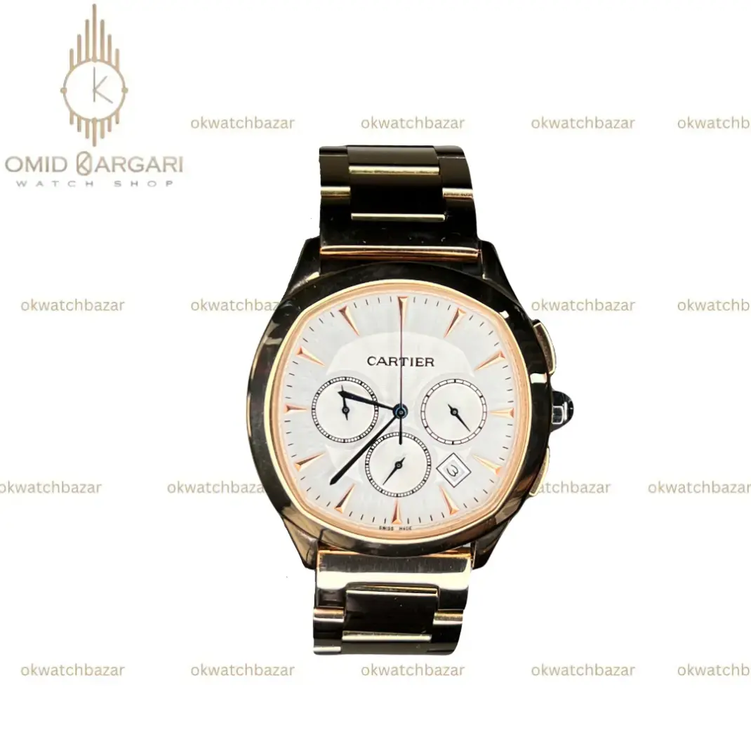 ساعت مچی کارتیه کورنوگراف بند رزگلد صفحه سفید Cartier