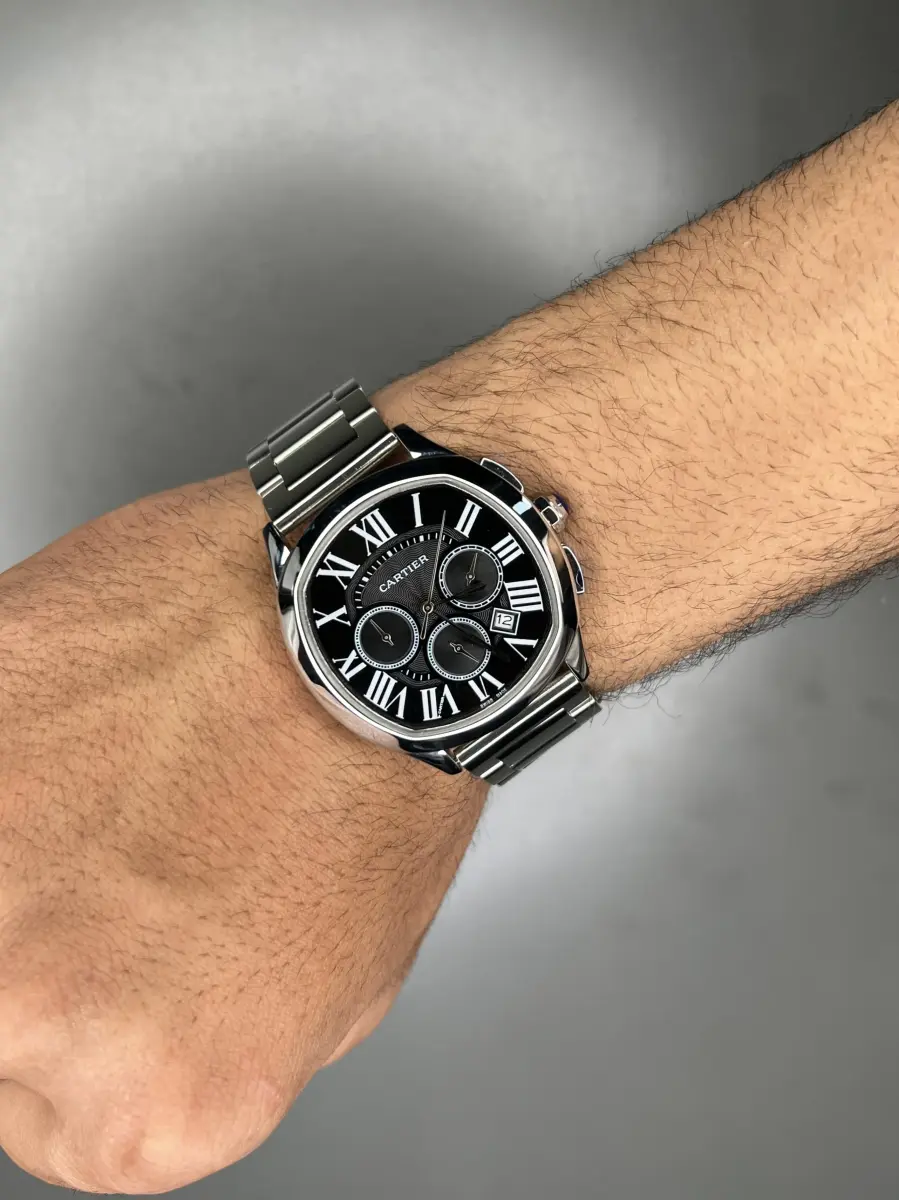 ساعت مچی کارتیه کورنوگراف بند سیلور صفحه مشکی Cartier