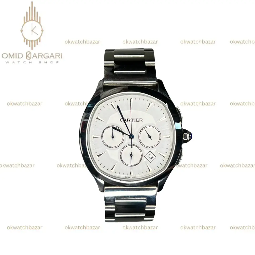 ساعت مچی کارتیه کورنوگراف بند سیلور صفحه سفید Cartier