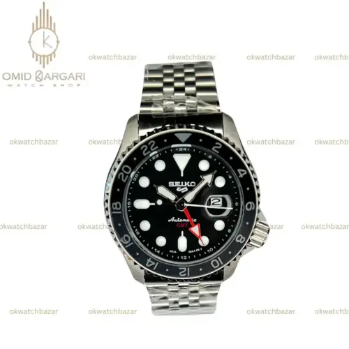 ساعت مچی سیکو 5 بند سیلور صفحه مشکی Seiko 5 GMT