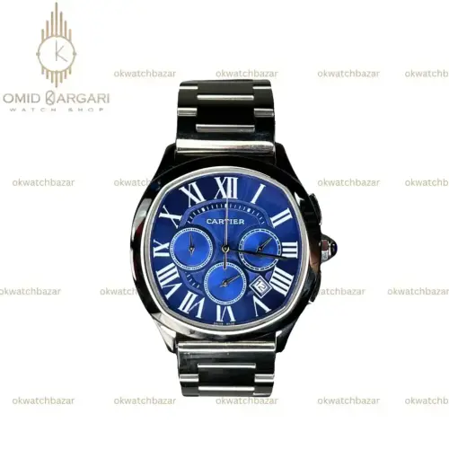 ساعت مچی کارتیه کرونوگراف بند سیلور صفحه آبی Cartier