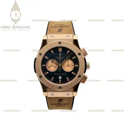 ساعت مچی هابلوت کلاسیک فیوژن کرونوگراف صفحه مشکی بند شتری مردانه Hublot Classic Fusion