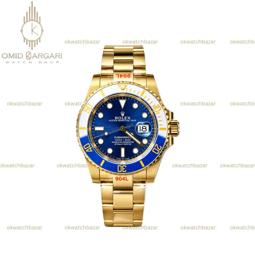 ساعت مچی رولکس سابمارینر سوئیسی طلایی صفحه سرمه ای Rolex Submariner