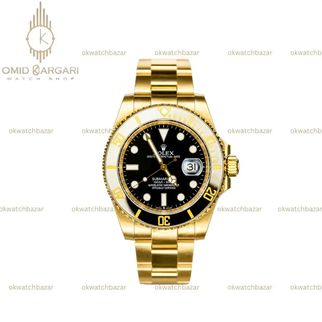 ساعت مچی رولکس سابمارینر سوئیسی طلایی صفحه مشکی Rolex Submariner