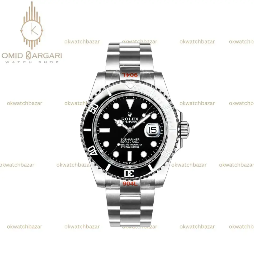 ساعت مچی رولکس سابمارینر سوئیسی سیلور صفحه مشکی Rolex Submariner