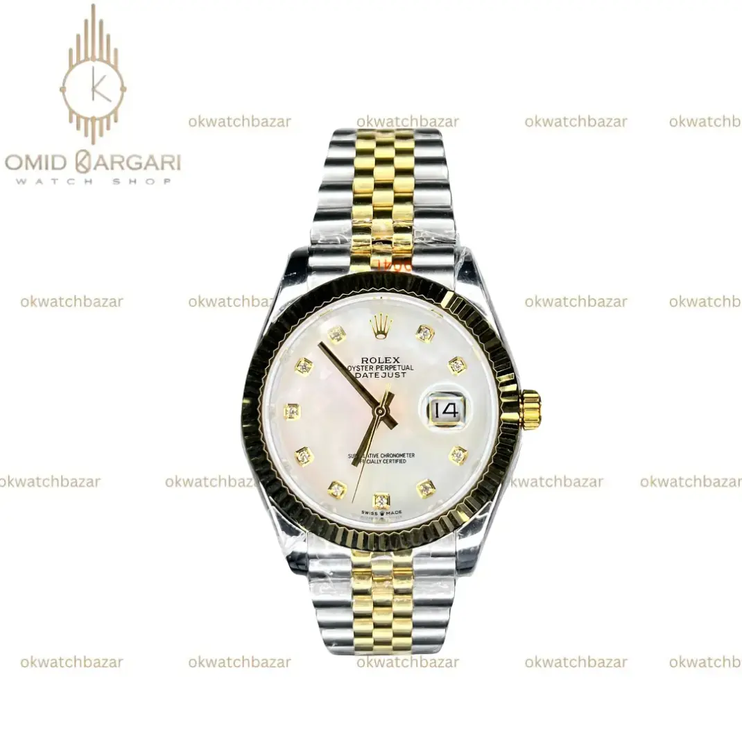 ساعت مچی رولکس دیت جاست سوئیسی سیلورطلایی ایندکس نگین دار Rolex Datejust