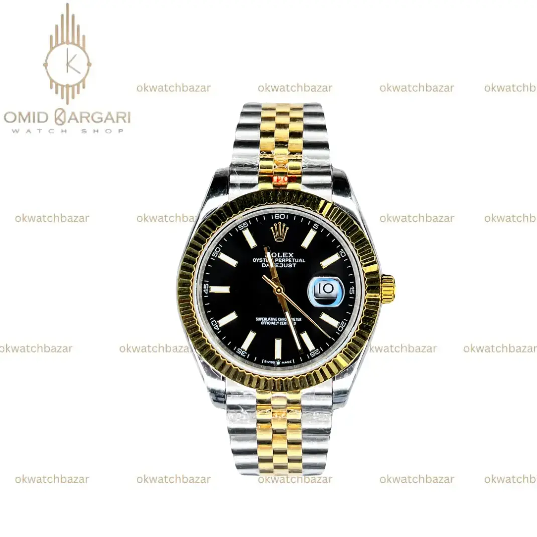 ساعت مچی رولکس دیت جاست سوئیسی سیلورطلایی صفحه مشکی Rolex Datejust