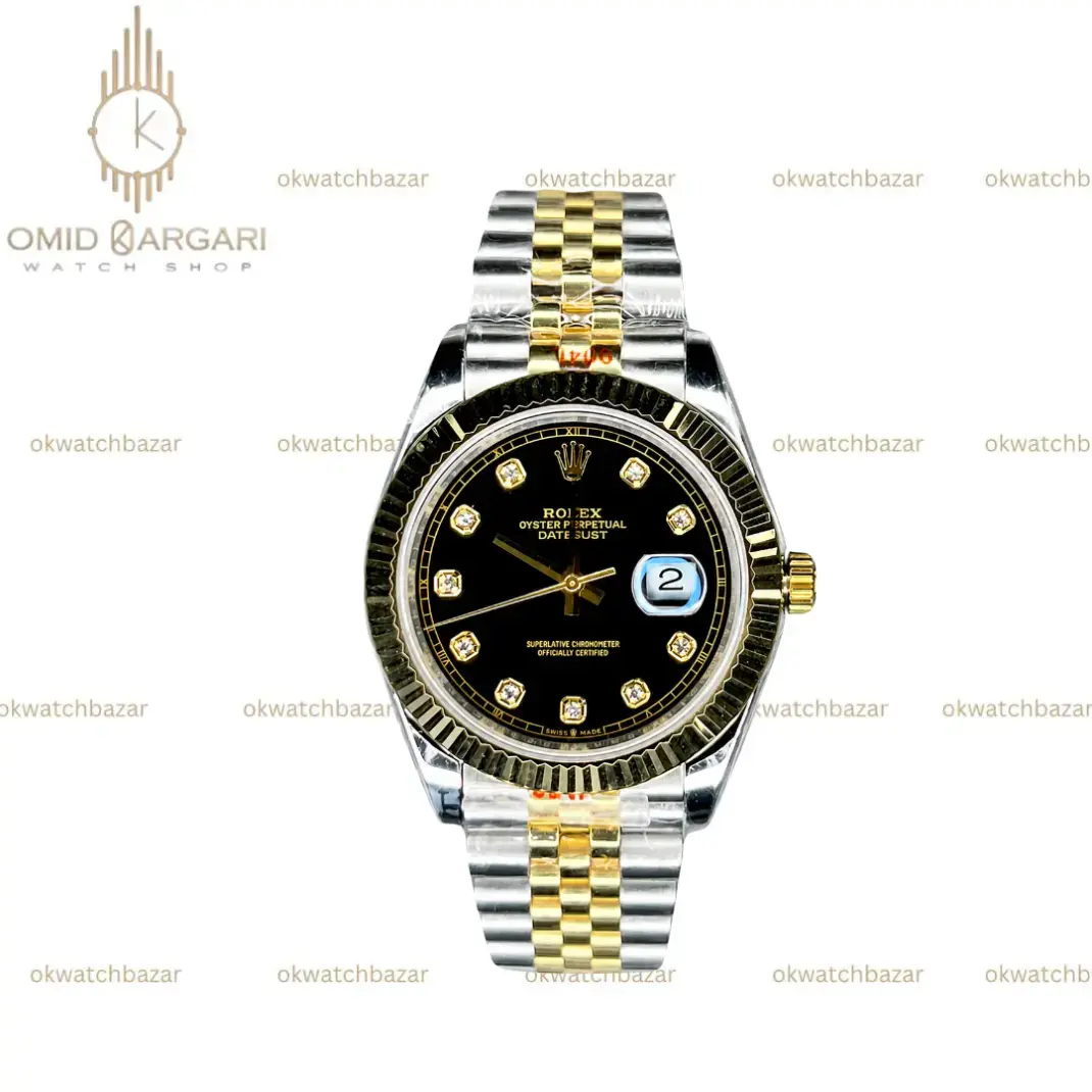 ساعت مچی رولکس دیت جاست سوئیسی صفحه مشکی ایندکس نگین Rolex Datejust