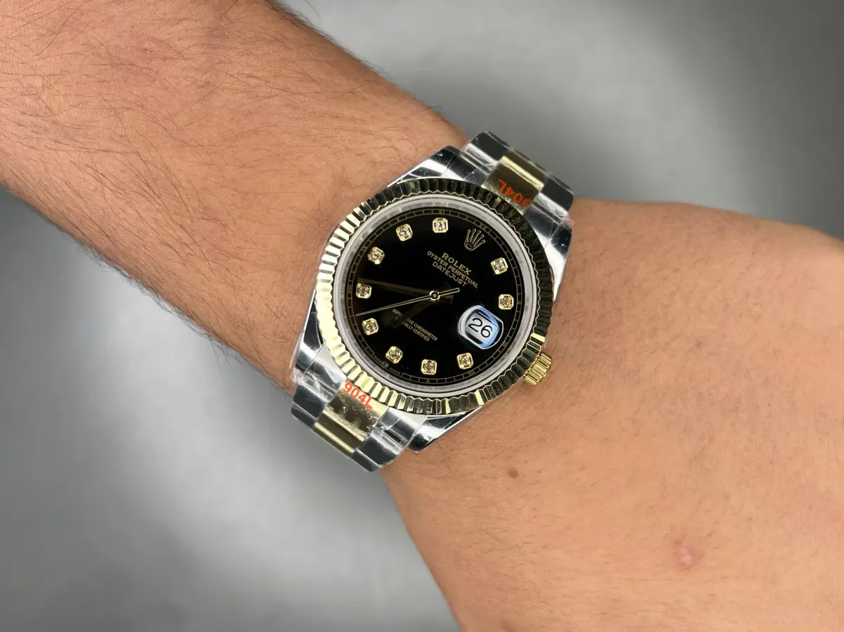 ساعت مچی رولکس دیت جاست سوئیسی بند اویستر صفحه مشکی ایندکس نگین Rolex Datejust