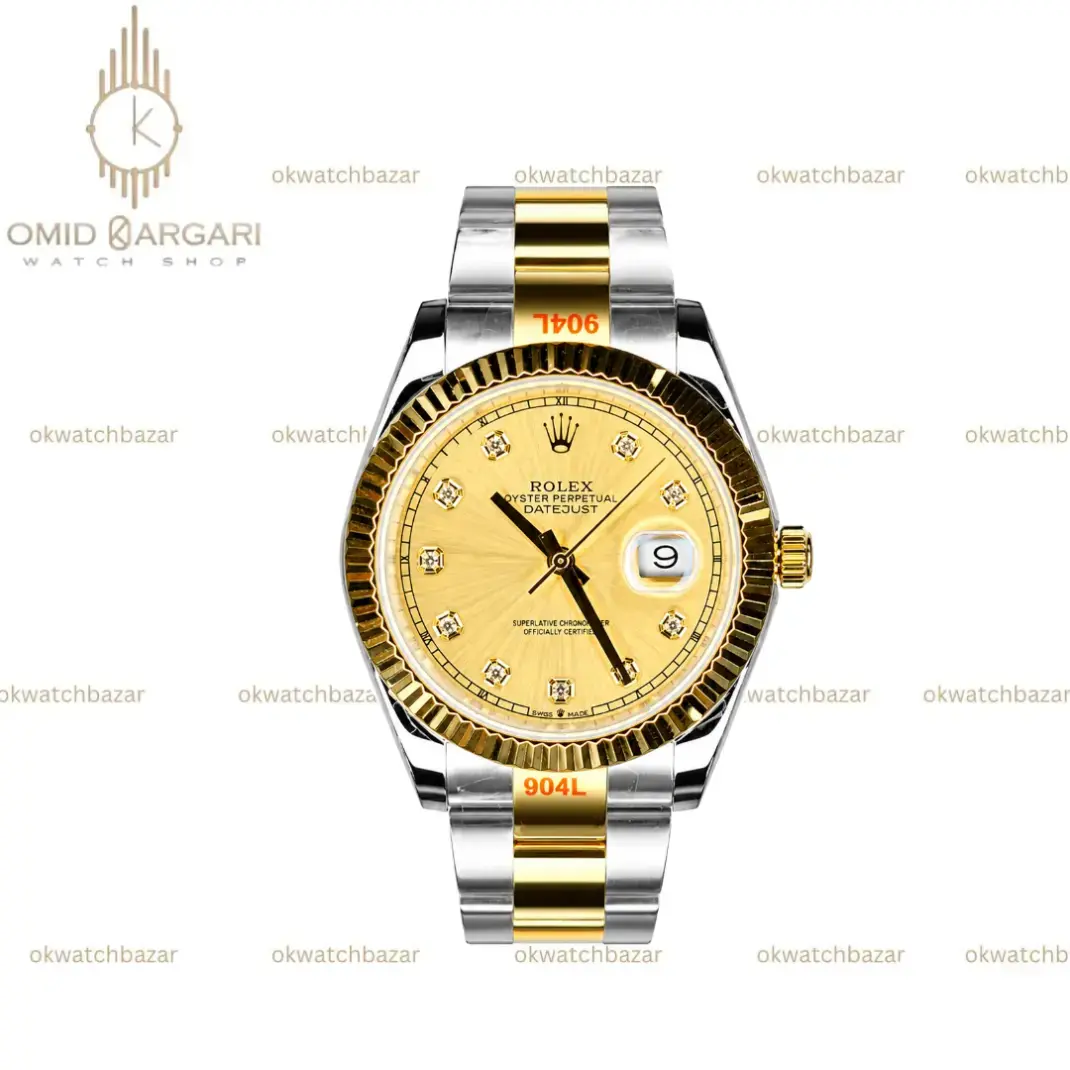 ساعت مچی رولکس دیت جاست سوئیسی ایندکس نگین صفحه طلایی Rolex Datejust