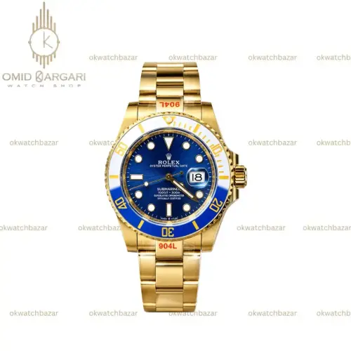 ساعت مچی رولکس سابمارینر سوئیسی طلایی صفحه سرمه ای Rolex Submariner