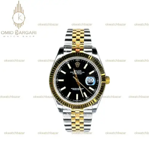 ساعت مچی رولکس دیت جاست سوئیسی سیلورطلایی صفحه مشکی Rolex Datejust