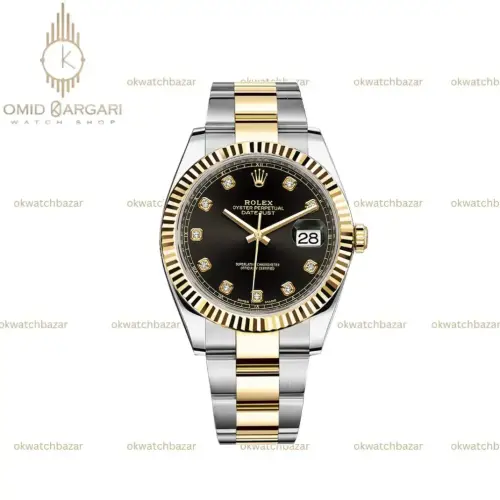 ساعت مچی رولکس دیت جاست سوئیسی بند اویستر صفحه مشکی ایندکس نگین Rolex Datejust