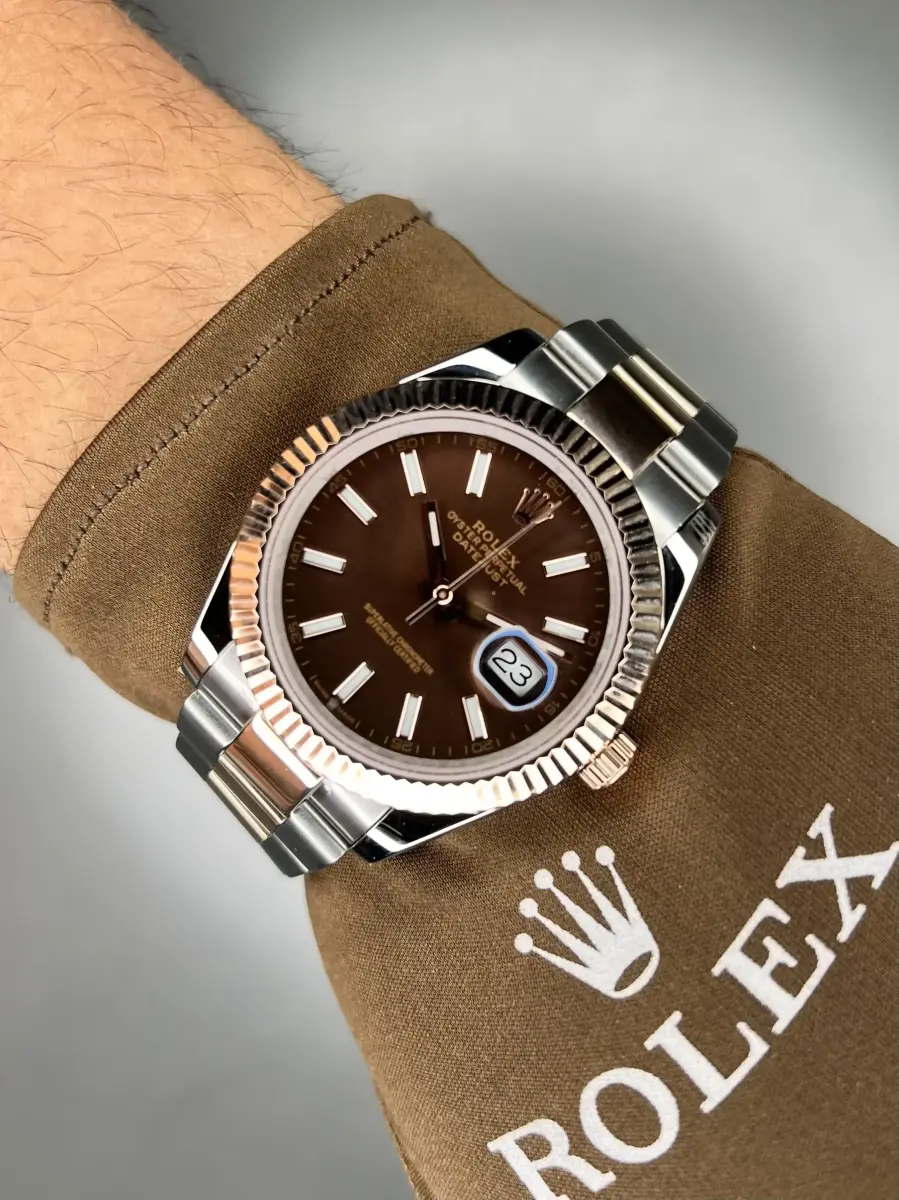 ساعت مچی رولکس دیت جاست سوئیسی بند اویستر سیلوررزگلد صفحه چاکلت Rolex Datejust