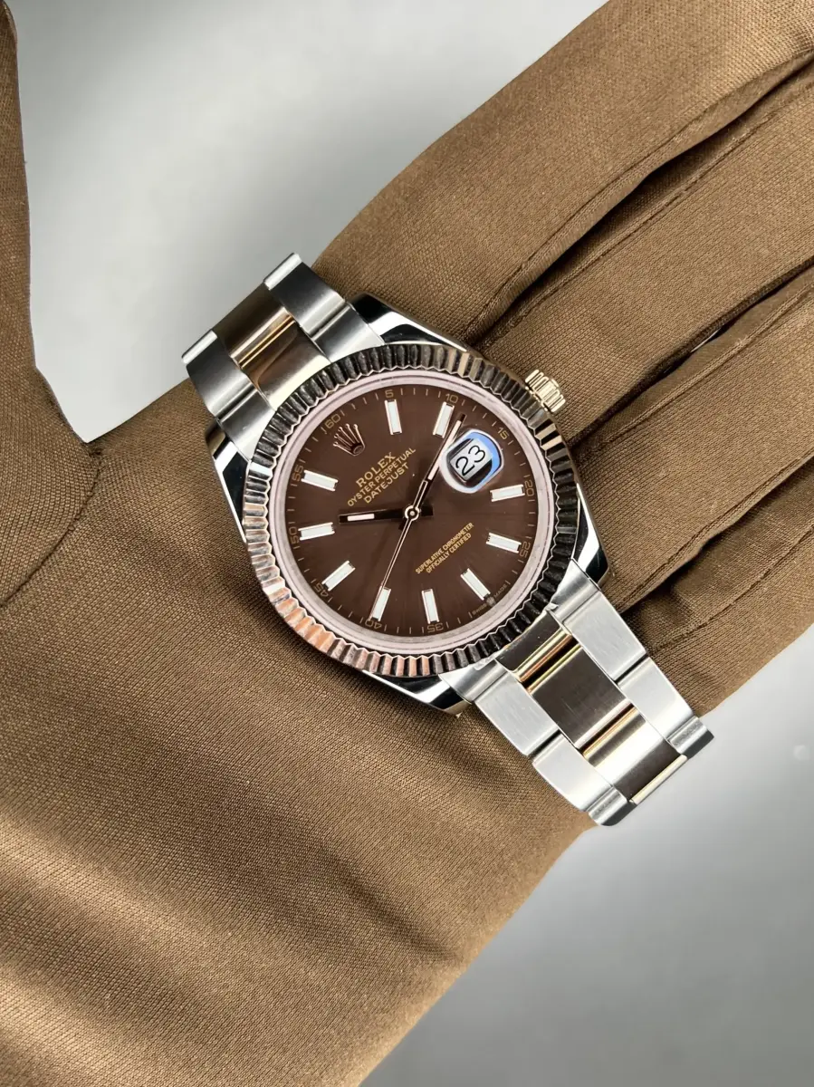 ساعت مچی رولکس دیت جاست سوئیسی بند اویستر سیلوررزگلد صفحه چاکلت Rolex Datejust