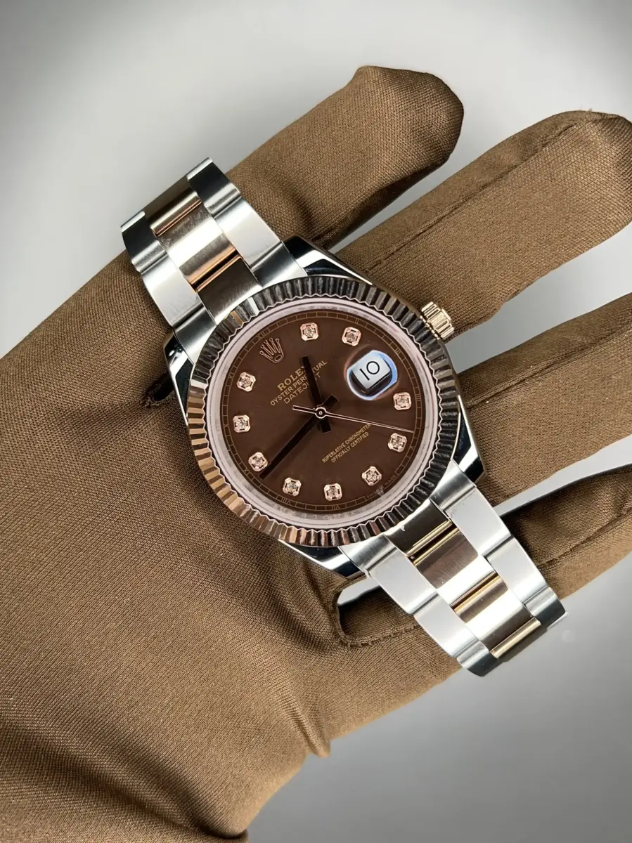 ساعت مچی رولکس دیت جاست سوئیسی بند اویستر صفحه چاکلت ایندکس نگین Rolex Datejust