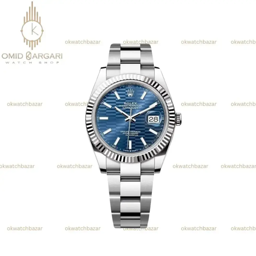 ساعت مچی رولکس سوئیسی سیلور صفحه سرمه ای طرحدار Rolex Datejust