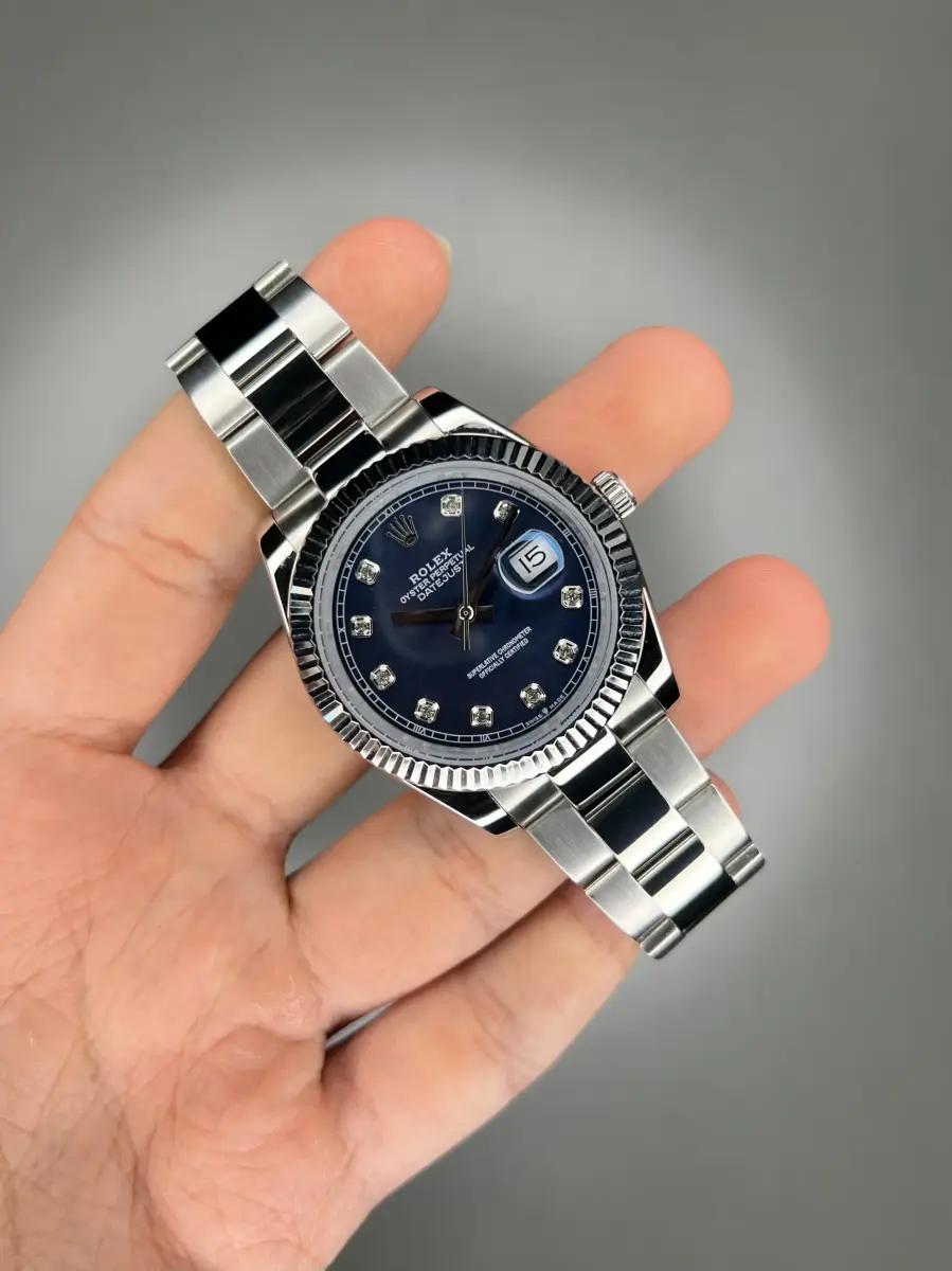 ساعت مچی رولکس سوئیسی سیلور ایندکس نگین صفحه سرمه ای Rolex Datejust