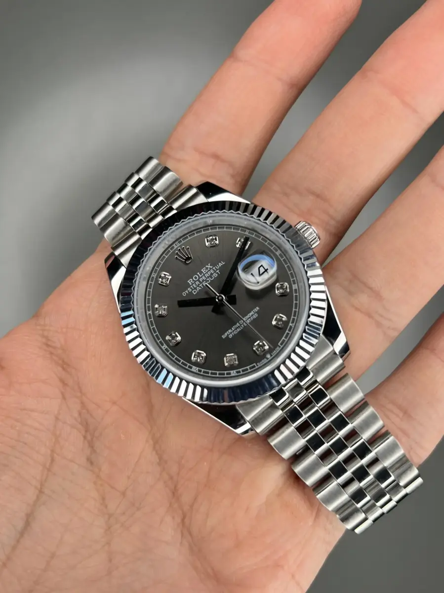 ساعت مچی رولکس سوئیسی سیلور ایندکس نگین صفحه خاکستری Rolex Datejust