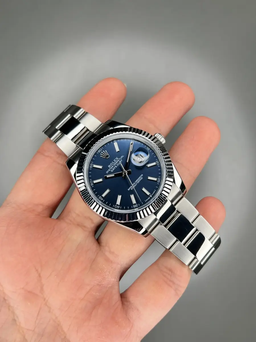 ساعت مچی رولکس سوئیسی بند اویستر سیلور صفحه سرمه ای Rolex Datejust